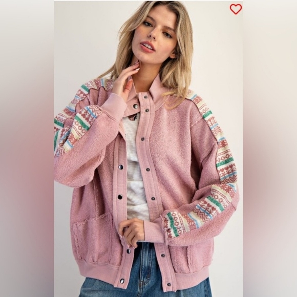 NEW Pink Washed Mixed Terry Knit Easel Jacket NWT